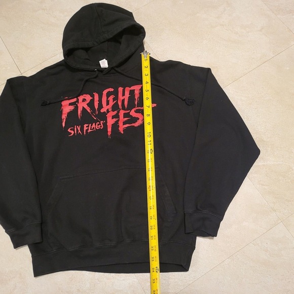 Six Flags Fright Frest Mens M Medium Insane Killer Clown Black Sweatshirt Hoodie - Picture 8 of 16